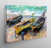 Canvas drie vissersboten - Claude Monet - 70x50cm