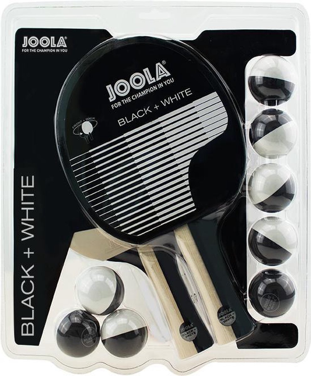 Tafeltennisbat Pingpong Set Black & White - 2 bats & 8 Tweekleurige tafeltennisballen JOOLA