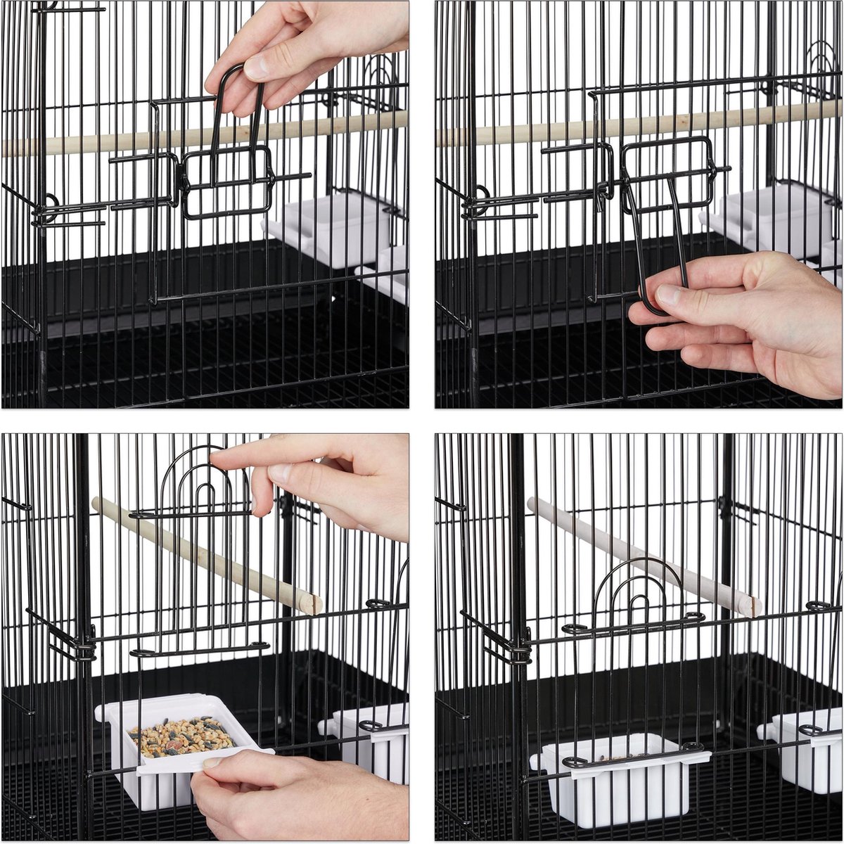 Relaxdays Cage oiseaux, HxLxP: 49,5 x 39,5 x 32,5 cm, pour perruches et  canaris, avec accessoires, bleu clair - blanc