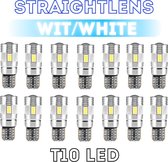14x T10 Led Canbus HQ Super White Straightlens standlicht - interieurverlichting - nummerplaatverlichting