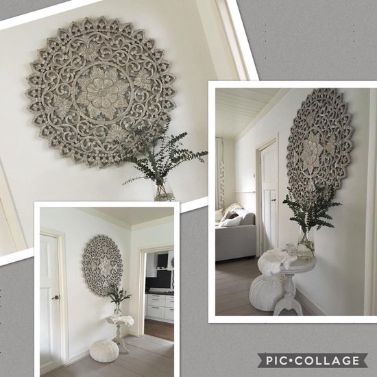 Flowee Mandala Wanddecoratie Houten wandpaneel Greywash