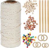 Macramé pakket - Starter set - Doe het zelf - DIY - Macramé touw - Koord - Garen - 150 Kralen - Ringen - Decoratie maken - Plantenhanger - Wandkleed