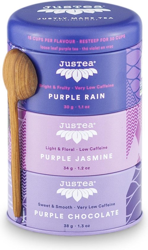 Trio Purple Tea-Justea-Biolosche-Losse thee-Paarse thee-Fairtrade