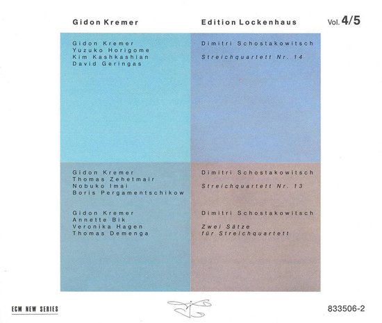 Albumhoes met vier kleurvlakken: lichtblauw, wit, lichtgroen en lichtbruin. Titels en namen van musici staan in donkere tekst.