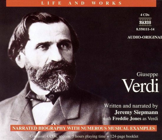 Boekenkast van Giuseppe Verdi, met de titel 'Life and Works', 4 cd's, Naxos