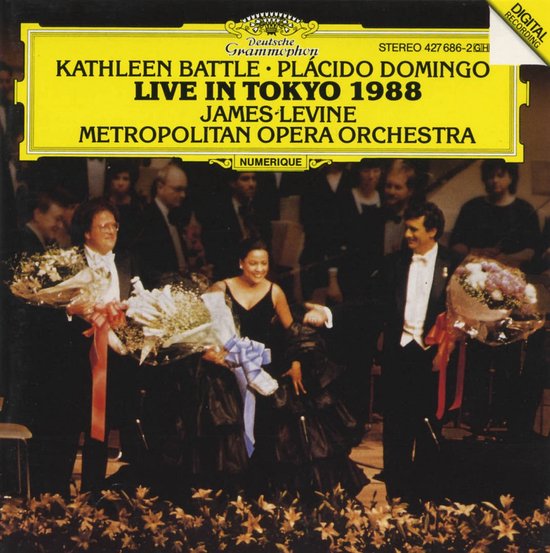 Klassieke muziek albumhoes met sopraan Kathleen Battle en tenor Plácido Domingo, live in Tokio 1988.