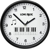 Moderne Zwarte Klok / I love music Piano / Muurklok Zwart / Wandklok Zwart / 23cm / Ronde Muurklok / Wandklok