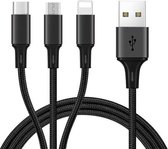USB-3 in 1 Cable 1.2M Micro-USB, USB-C, Apple Lightning