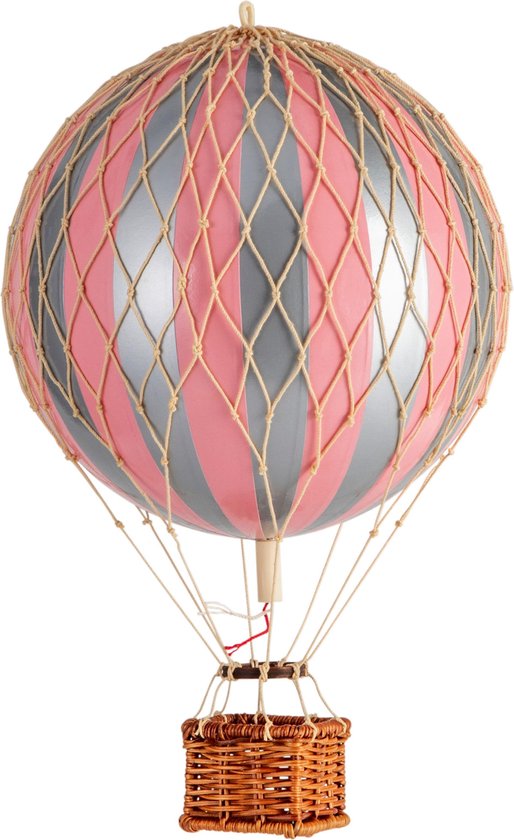 Authentic Models - Luchtballon Travels Light - Luchtballon decoratie - Kinderkamer decoratie - Zilver Roze - Ø 18cm