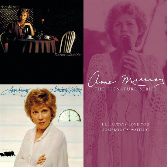 Anne Murray op albumcovers, zittend aan tafel, zingend in microfoon, en met schouders zichtbaar.