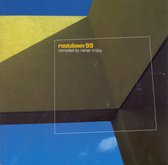 Albumcover met tekst 'rootdown 99 compiled by rainer trüby' tegen een gele en blauwe achtergrond.