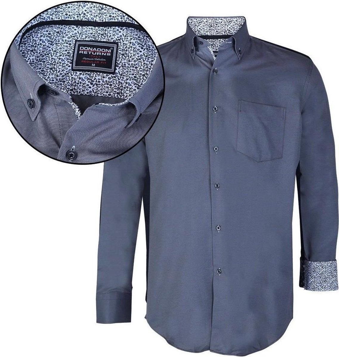 Donadoni - Heren Overhemd - Regular Fit - Grijs