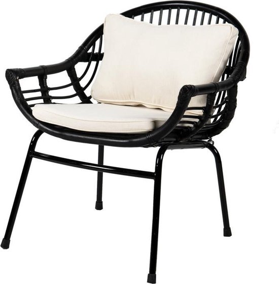 Rotan stoel met kussen - zwart - relaxstoel - chill stoel - industrieel /  landelijk -... | bol.com