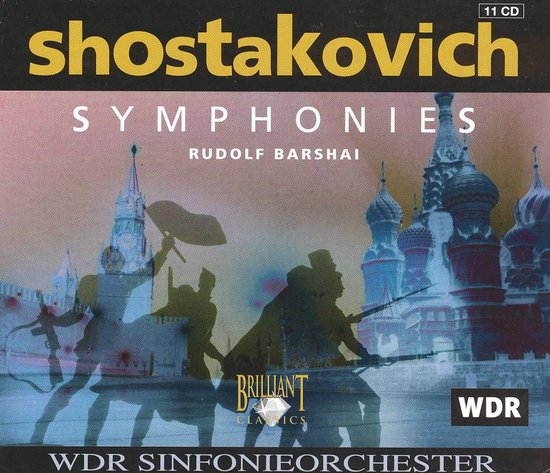 Cd-hoes met "shostakovich SYMPHONIES RUDOLF BARSHAI" en beelden van Sint-Basiliuskathedraal.