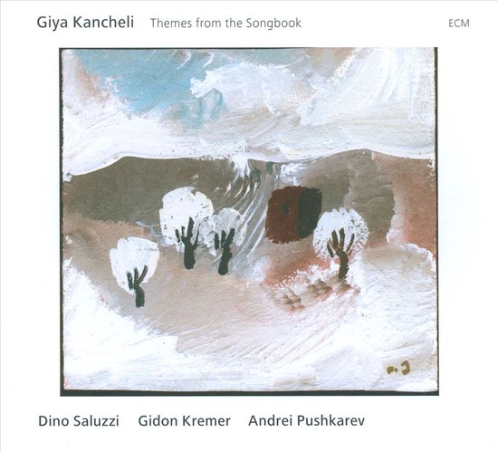 Winterlandschap met bomen en een huisje, titel 'Giya Kancheli Themes from the Songbook'