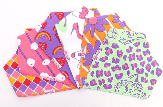 Bandana slabbetjes baby KliederZ - Kleurrijke kwijl slabben Meisjes - 6 stuks Puntslabbers Luipaard Unicorn print - BB05 van KliederZ — afbeelding 2