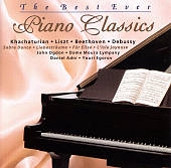 Albumhoes voor 'The Best Ever Piano Classics' met een vleugel en bladmuziek.