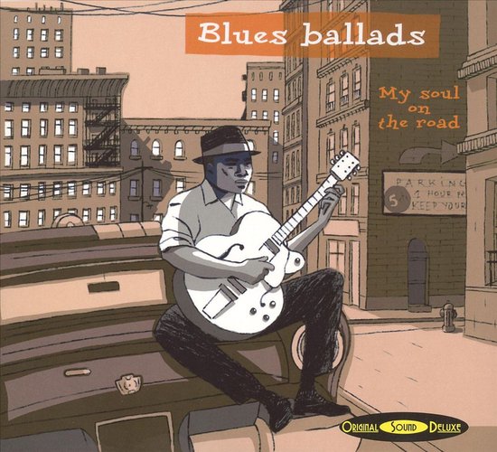 Blues ballads: My soul on the road. Een man met hoed speelt gitaar op straat.