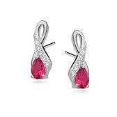 Joy|S - Zilveren klassieke oorbellen robijn roze zirkonia - Infinity