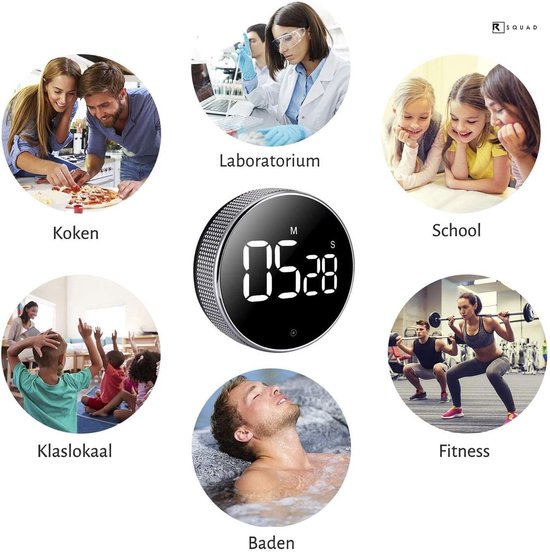 Digitale Timer - Pomodoro Timer - Digitale Kookwekker - Magnetisch - LED Scherm - Handige Draaiknop - Keukentimer
