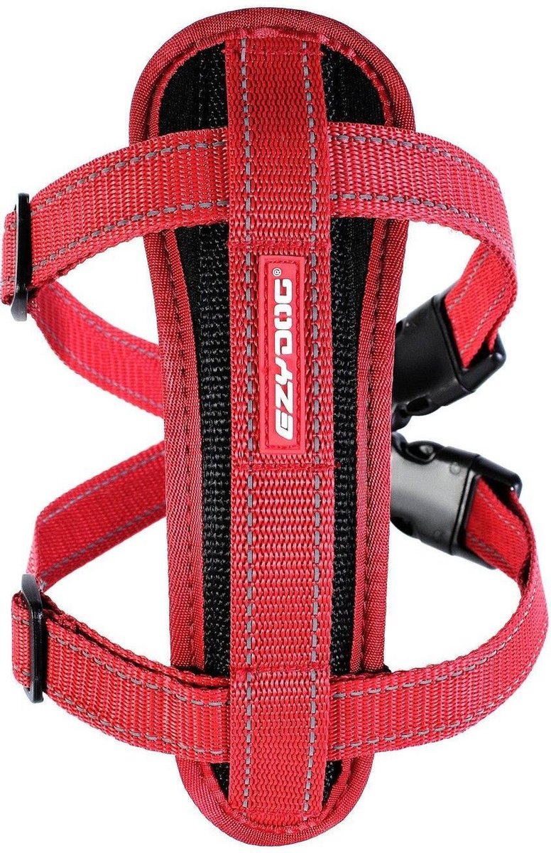 EzyDog Chest Plate Hondentuig met Autogordel Zekering - Honden Harnas - M - Rood