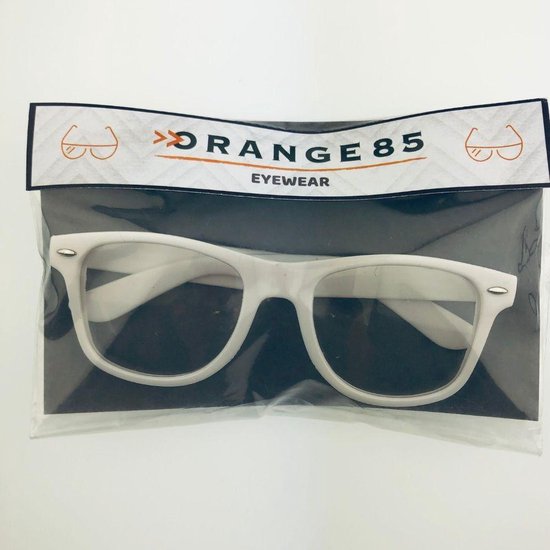 Orange85 - Nerd bril zonder sterkte – Wit - Wayfarer - Inclusief hoesje - Orange85