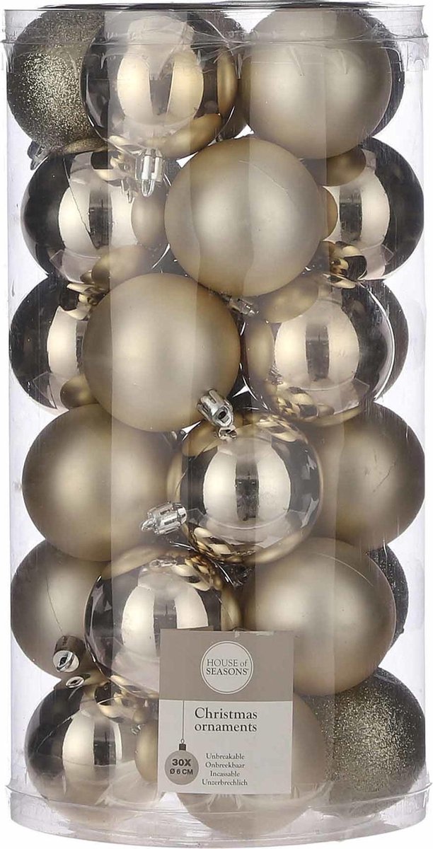 House of Seasons Plastic Kerstballen Set 30 Stuks Ø6 cm Champagne