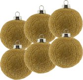 6x Gouden Cotton Balls kerstballen 6,5 cm - Kerstversiering - Kerstboomdecoratie - Kerstboomversiering - Hangdecoratie - Kerstballen in de kleur goud