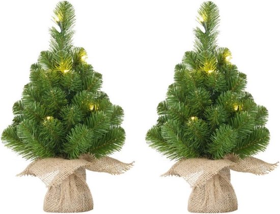 2x Mini kunst kerstbomen groene Led lampjes cm - Kunst... | bol.com