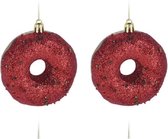 4x Kerstboomhangers kunststof donuts rood 8,5 cm kerstversiering - Kerstboomversiering kerstornamenten/ornamenten