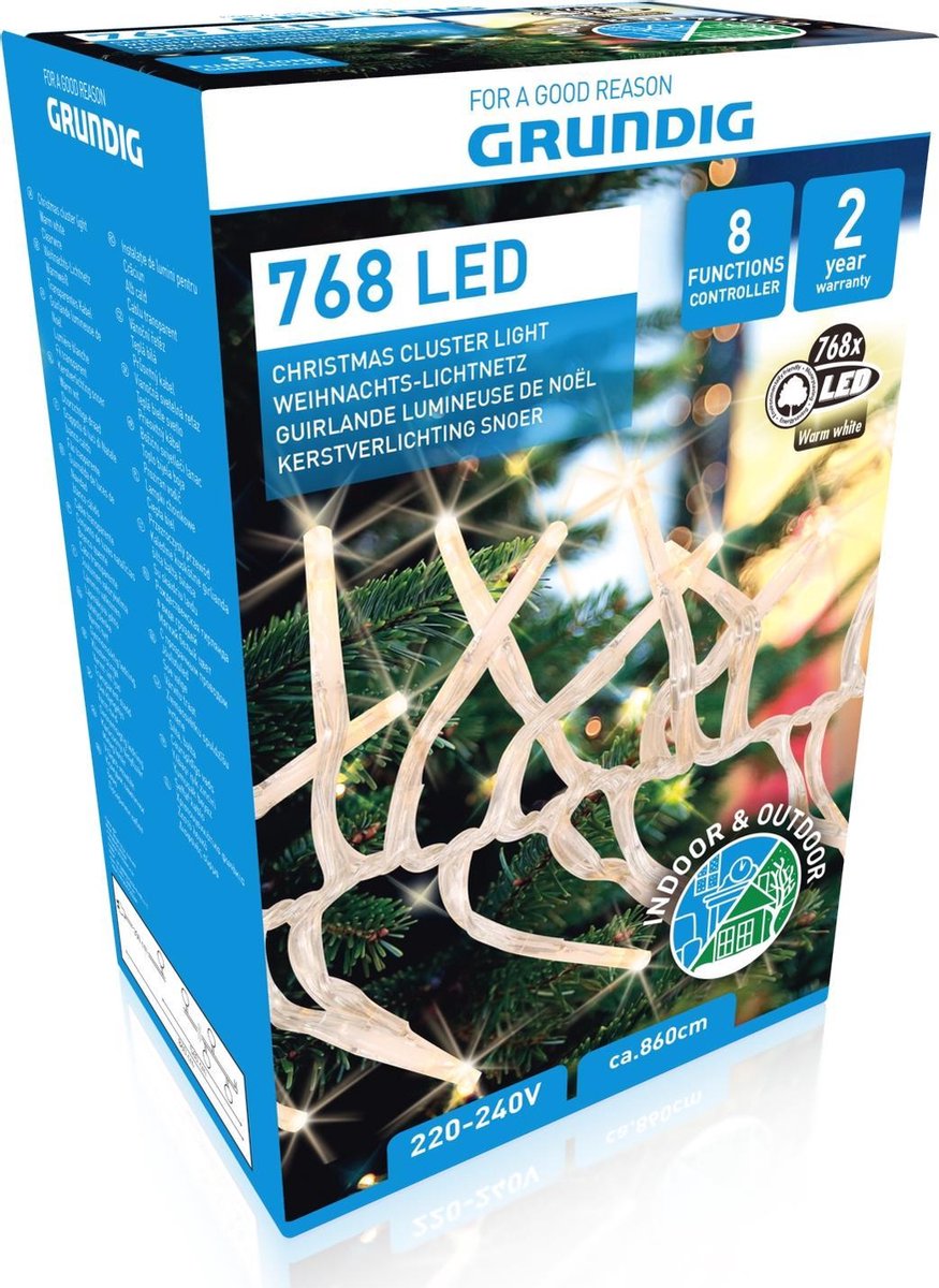 Grundig Kerstverlichting - 768 LED Lampjes voor Binnen en Buiten - 860 cm - 8 Standen - Warm Wit