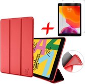 Hoesje geschikt voor iPad 2020 / 2019 10.2 en Screenprotector - Trifold Tablet Case Rood