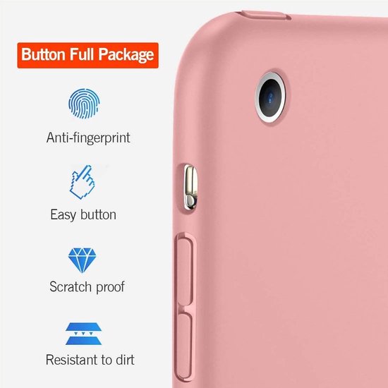 Roségouden hoes met tekst 'Button Full Package', anti-vingerafdruk, krasbestendig en vuilafstotend.