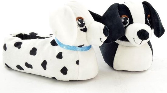 dieren pantoffels kinderen hond maat 34-35 zwart wit stippen | bol.com