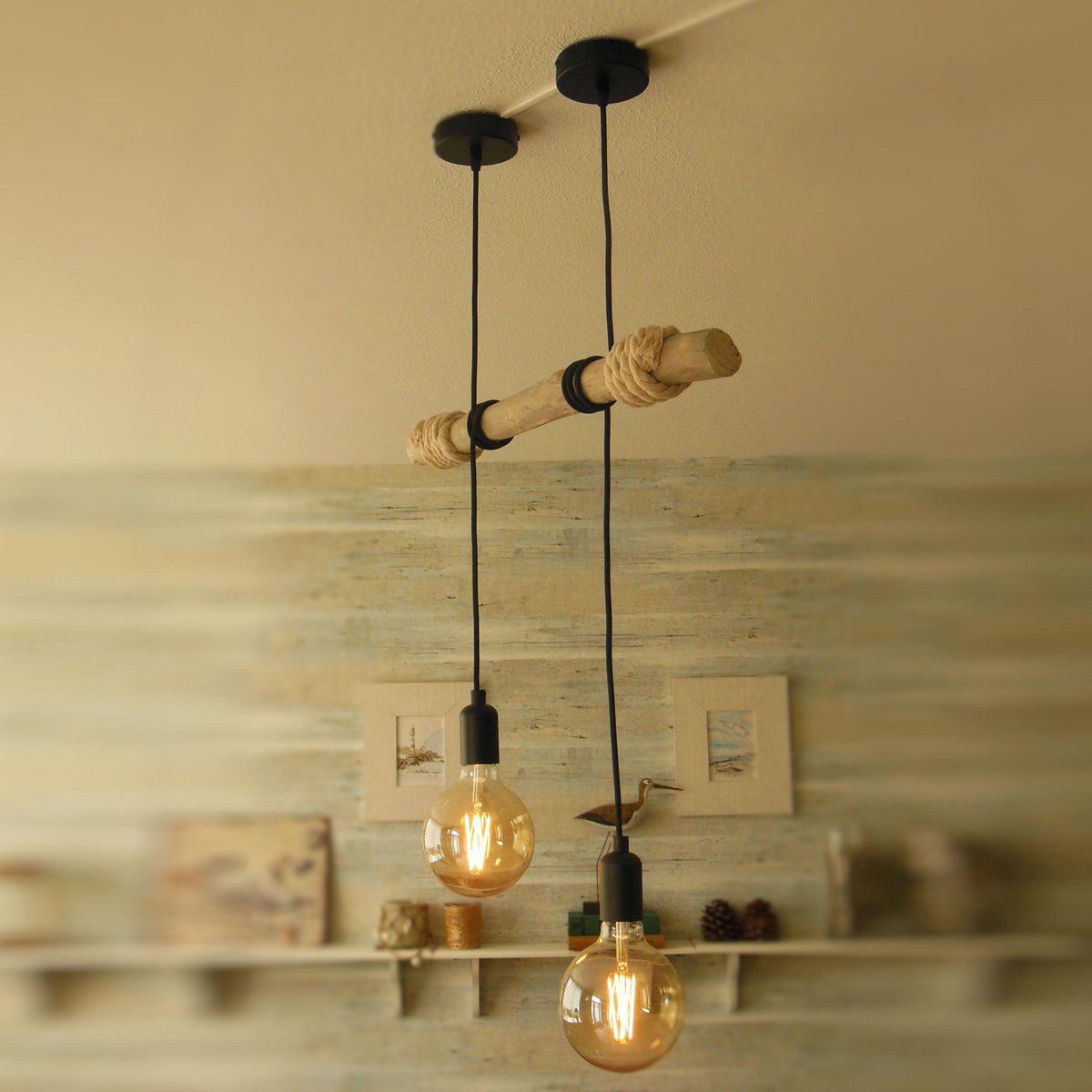duizelig solo Koor Plafond Lamp Hangend - Industrieel Design Hanglamp - Hout - 2 lichts -  Zwarte... | bol.com