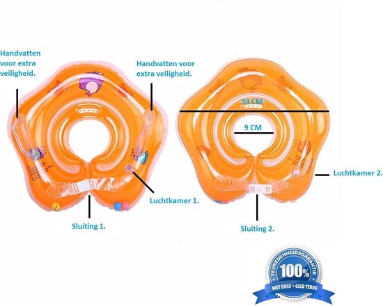 BABY ZWEMRING ORANJE- OPBLAASBARE NEKRING – ZWEMRING NEKRING VOOR ZWEM PLEZIER – ZWEMMEN-FLOAT ZWEMRING -