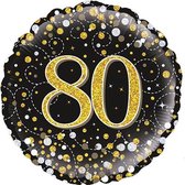 80 jaar Folieballon Sparkling Holografisch glitter zwart-goud.