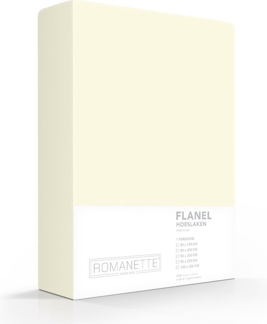 Romanette - Flanel - Hoeslaken - Eenpersoons - 90x220 cm - Ivoor