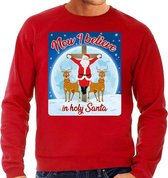 Foute Kersttrui / sweater - Now i believe in holy Santa - rood voor heren - kerstkleding / kerst outfit L (52)