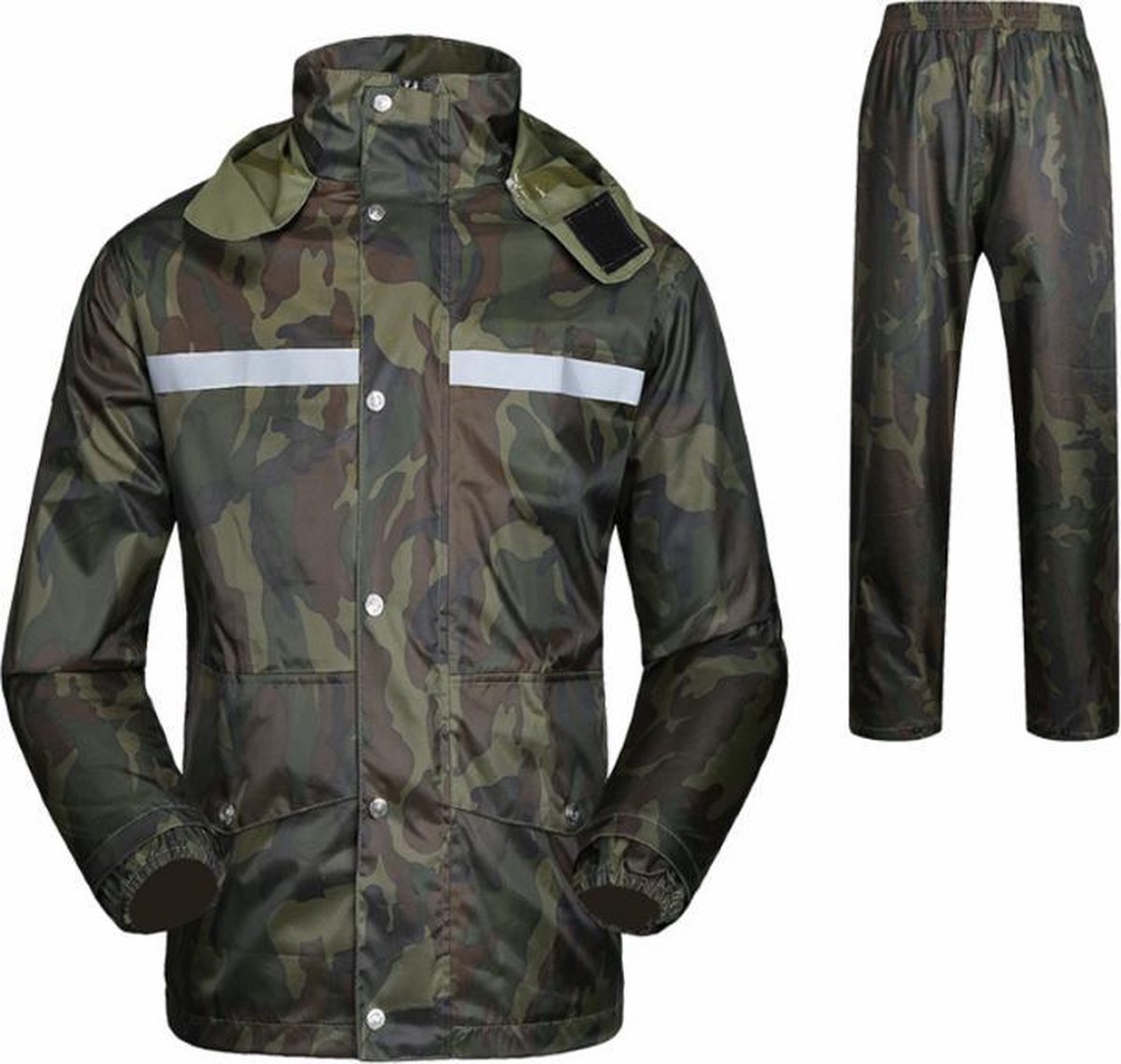 Regenjas-Regenpak-Camouflage regenjas met broek en reflecterende  band-kleuren zwart-M | bol.com