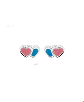 Robimex Collection Zilveren Oorknoppen Hart van Emaille Blauw/Paars