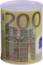Metalen Spaarpot Met 200 Euro Biljet Print - Grote Maat - 12 x 16 cm - Spaarpot Blik