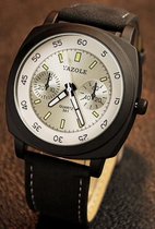 Yazole Luxe Heren horloge - DaVinciWatches - Zwart Lederen Band - Zwartkleurige Kast -  Witkleurige Wijzerplaat – Type F - Geleverd met Stijlvolle Horlogebox- Luxe Geschenkverpakking – Cadeau