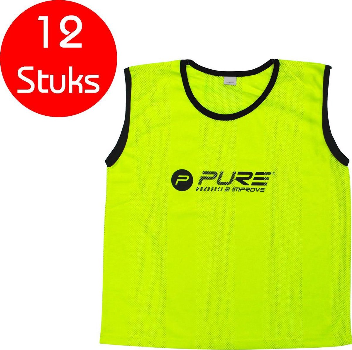 Pure2Improve - 12 stuks - voetbal hesjes - geel - maat mini's - trainings  hesjes 