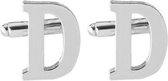 Manchetknopen - Letter D Initialen Lettervorm Letters Alphabet Bruiloft Trouwerij Huwelijk Zilverkleurig