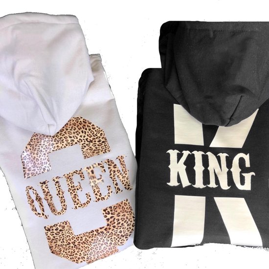Setje hoodies voor een koppel King en Queen| Hoodies voor man en vrouw |Truien met muts cadeautip voor je vriend of vriendin | Kerstcadeau truien met capuchon | Sinterklaascadeau hoodies voor stel King en Queen | Sweater met capuchon huwelijkscadeau