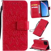PU Lederen bookcase voor iPhone 11 Pro 5.8 inch - Zonnebloem patroon - Rood