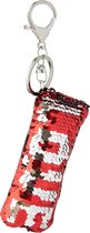 scarlet bijoux | Zak hanger of sleutelhanger "Love" met tweekleurige omkeerbare pailletten; ca. 16 x 3,5 cm. Rood