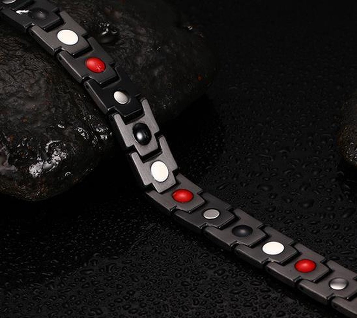 Rainso Mens zwart mat titanium staal magnetische armband met geschenkdoos & verwijderen gereedschap (zwart mat