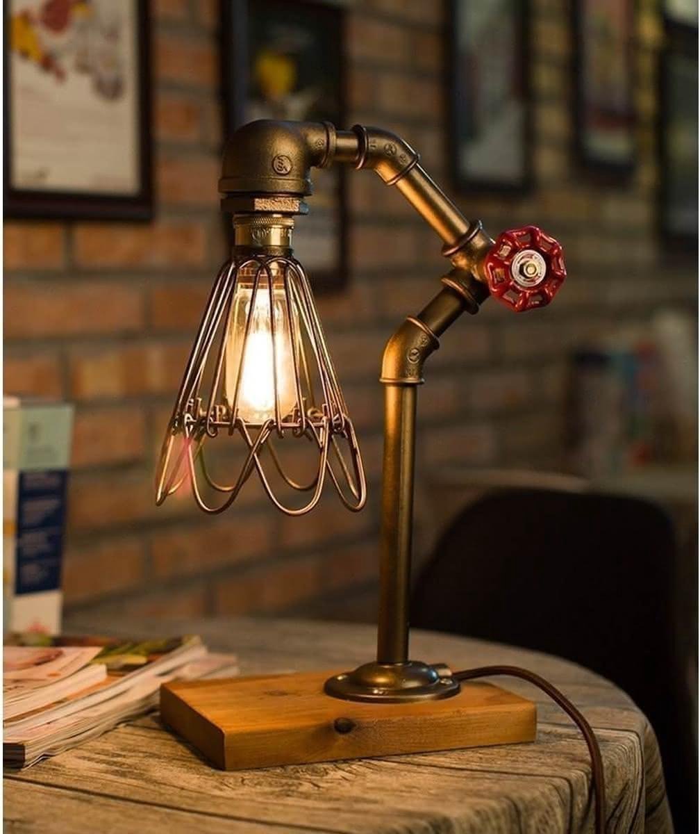 ChaRLes Vintage Steampunk 1/2 Pouce Rouge Poignée Stop Valve Interrupteur De Lumière Avec Fil Pour Lampe De Tuyau DEau 